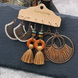 3 Pair Set Bohemian Tassel Vintage Dangle Earring